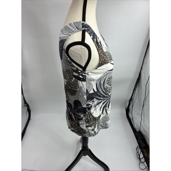 Chico's Womens Size S Sleeveless V Neck Top Leaf Animal Print Stretch Tank - Picture 3 of 6